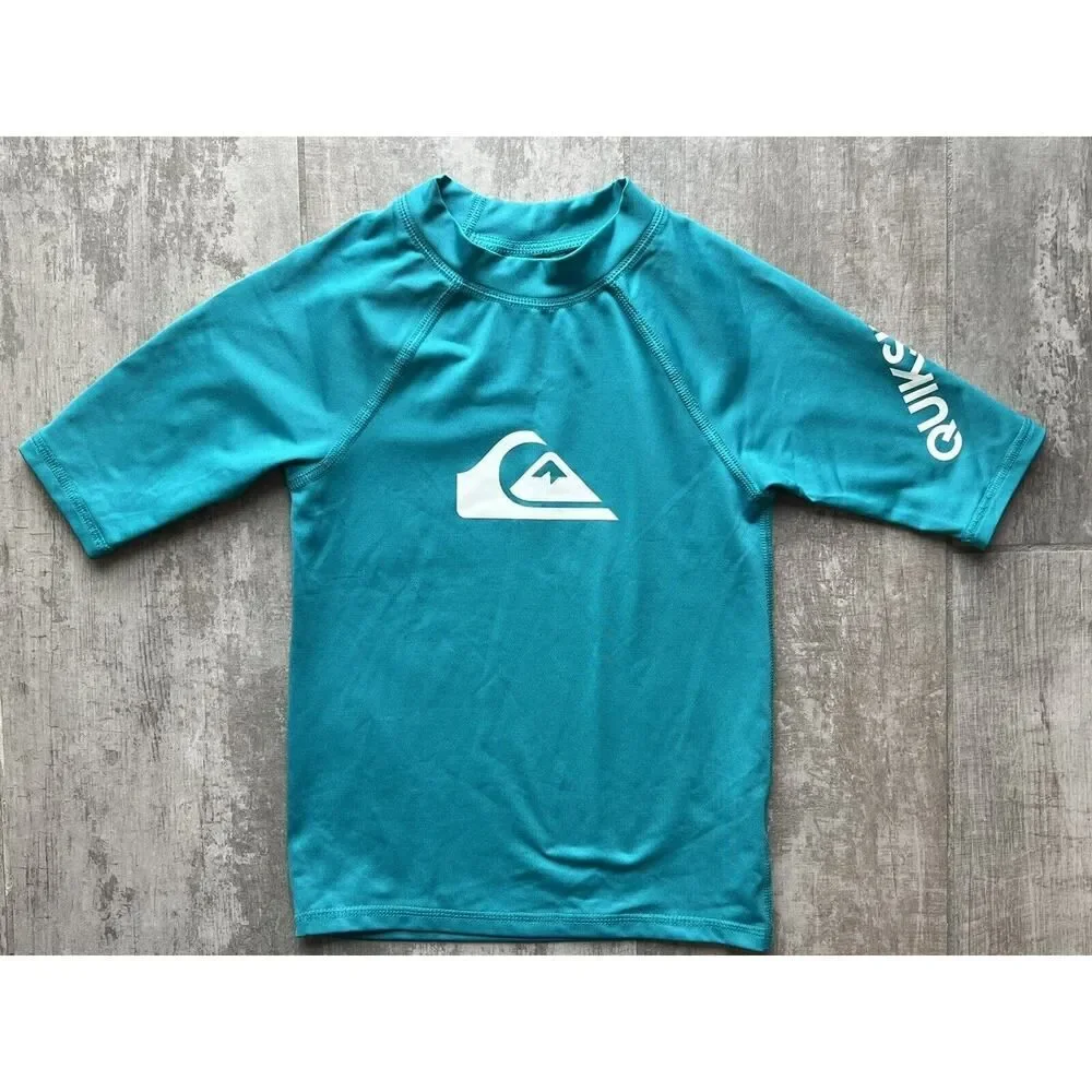 Quiksilver Boy Girl Kids Short 1/2 Sleeve UPF 50 Rash Guard Beach Swim Shirt 7